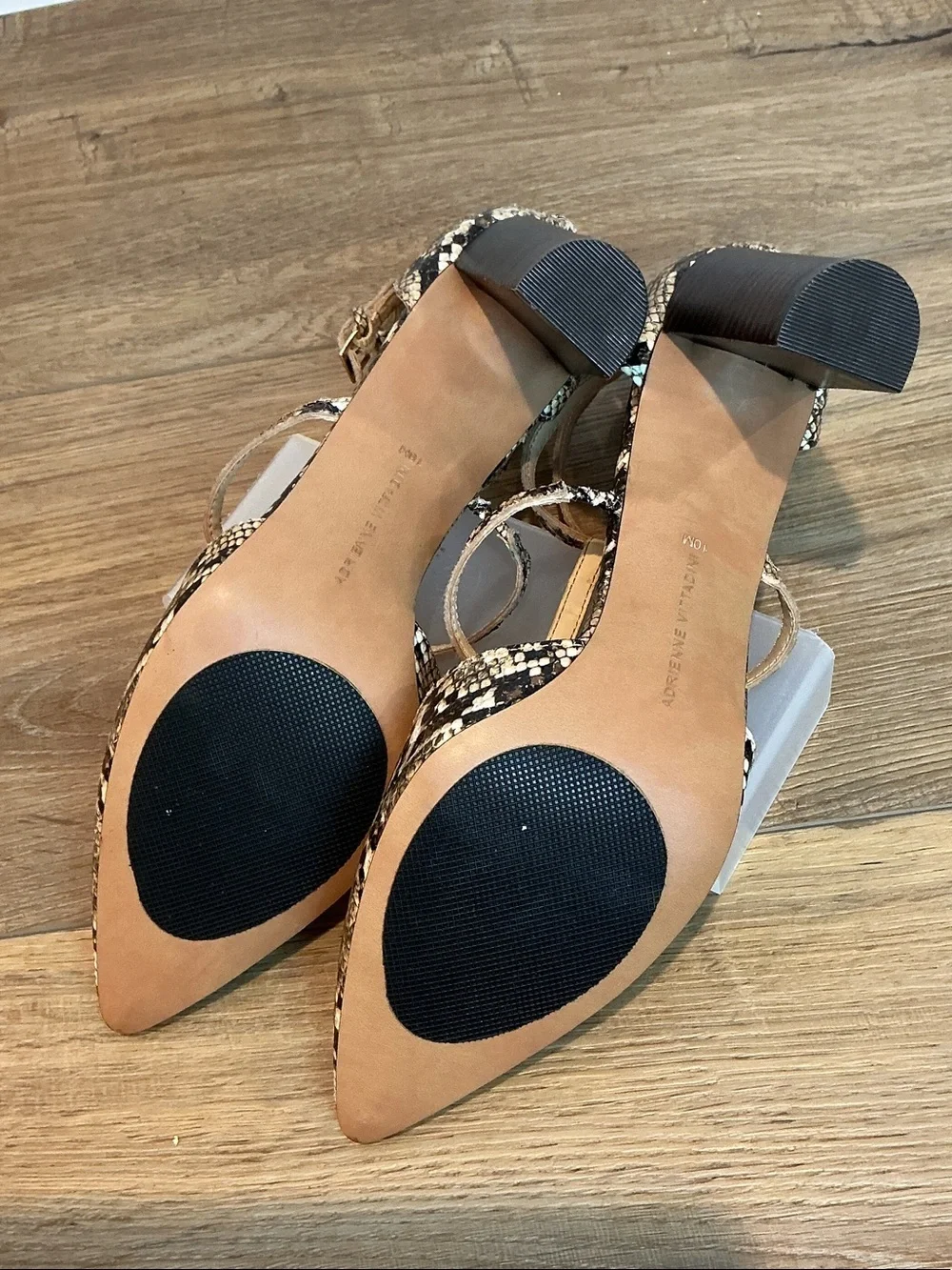 Adrienne Vittadini Snake-Print Strappy Pointed-Toe Heels, size 10M
